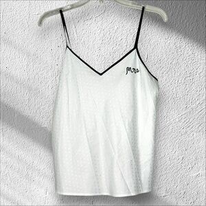 Kate Spade Mrs Camisole Tank Top White‎ Dot Fabric with Black Trim Size Small